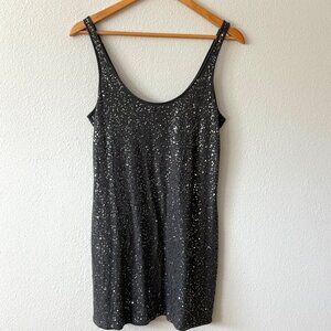 Express Dreamweight Cotton Charcoal Gray Sequin Tank Top Mini Dress Size S‎